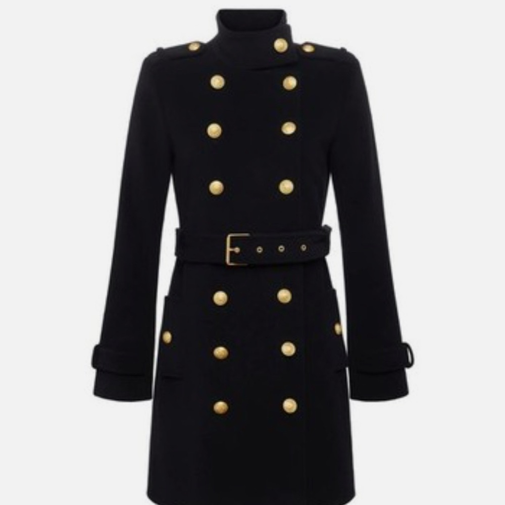 L'AGENCE Black Trench Coat with Gold Buttons